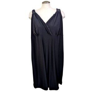 Vintage Dress Plus 5X Black Embellished Bead Trim Event Cocktail Sleeveless LBD